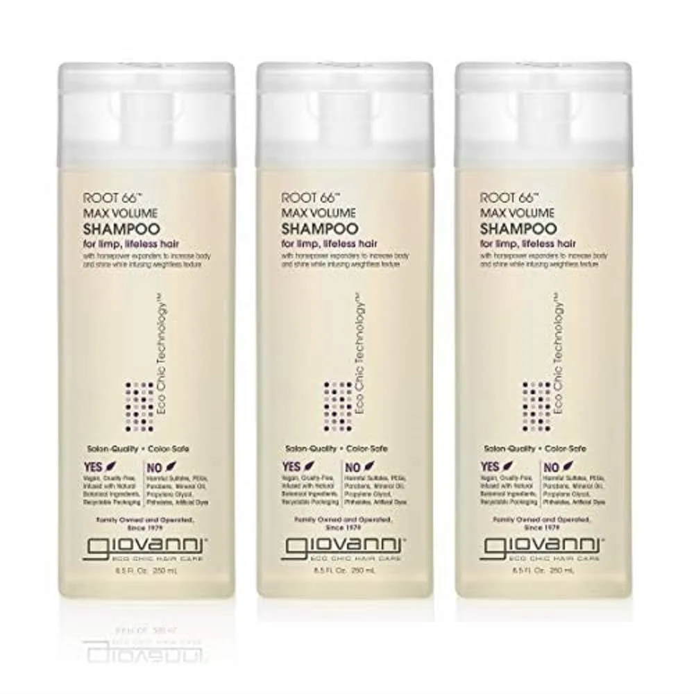 GIOVANNI Root 66 Max Volume Shampoo - For Fine Lifeless Hair, Rich in Nutrients, Volumizing Shampoo, Infused with Natural Botanical Ingredients, Helps Strengthen Hair, Color Safe - 8.5 oz (3 Pack)