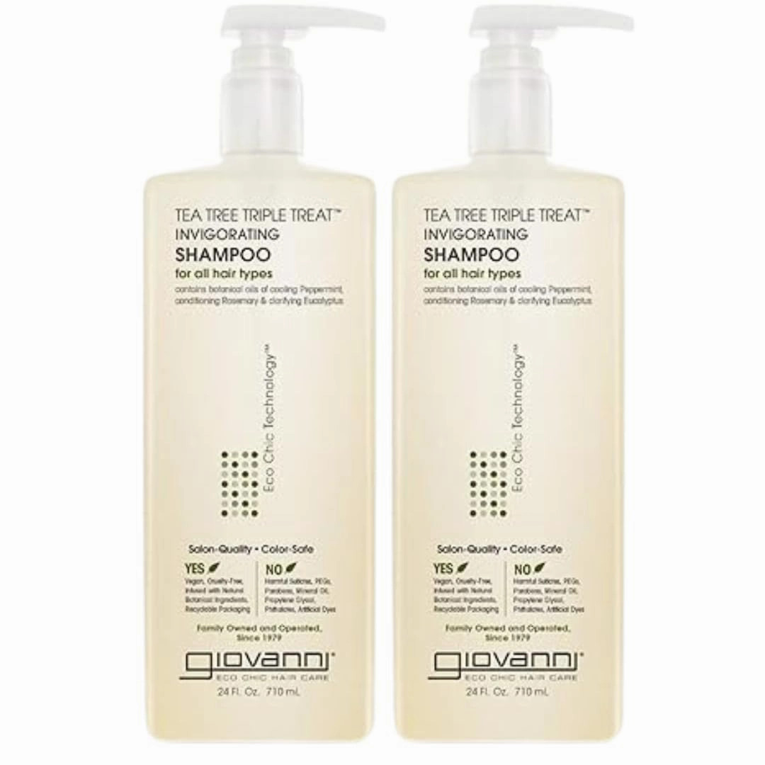 GIOVANNI Tea Tree Triple Treat Invigorating Shampoo - Cooling Peppermint, Eucalyptus & Rosemary, Strengthen & Rejuvenate Hair & Scalp, Salon Quality, Paraben Free, Tea Tree Shampoo - 24 oz (Pack of 2)