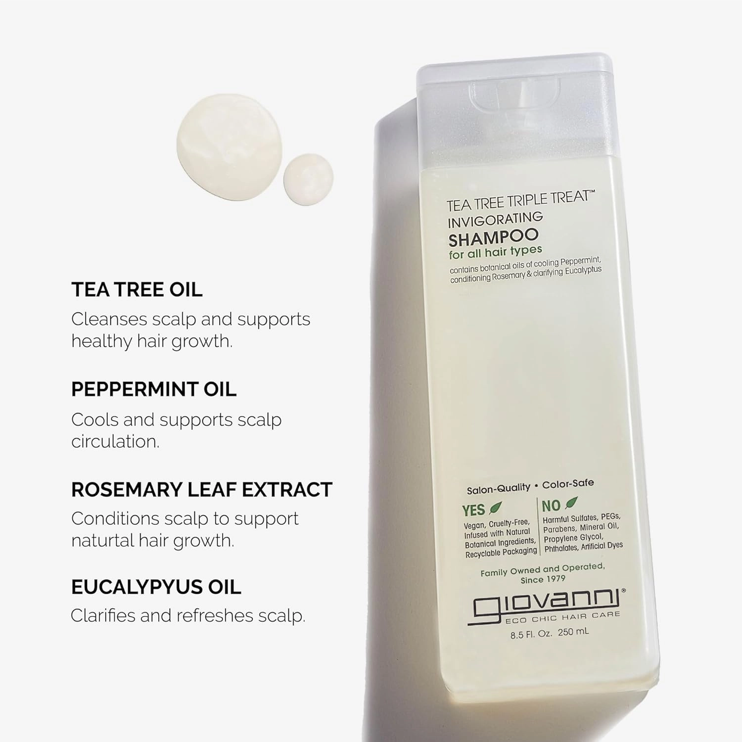 GIOVANNI Tea Tree Triple Treat Invigorating Shampoo - Cooling Peppermint, Eucalyptus & Rosemary, Strengthen & Rejuvenate Hair & Scalp, Salon Quality, Paraben Free, Tea Tree Shampoo - 24 oz (Pack of 2)