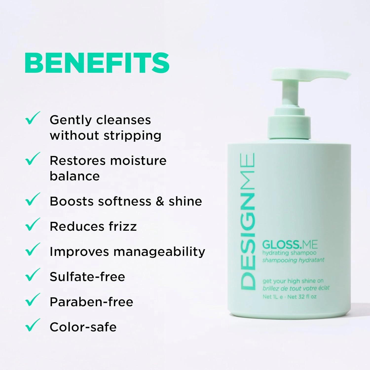 GLOSS.ME Hydrating Shampoo by DESIGNME | Hemp & Argan Oil Shampoo Adds Softness & Shine | Straight, Wavy, or Curly Hair | Color-Safe Moisturizing for Dry Hair