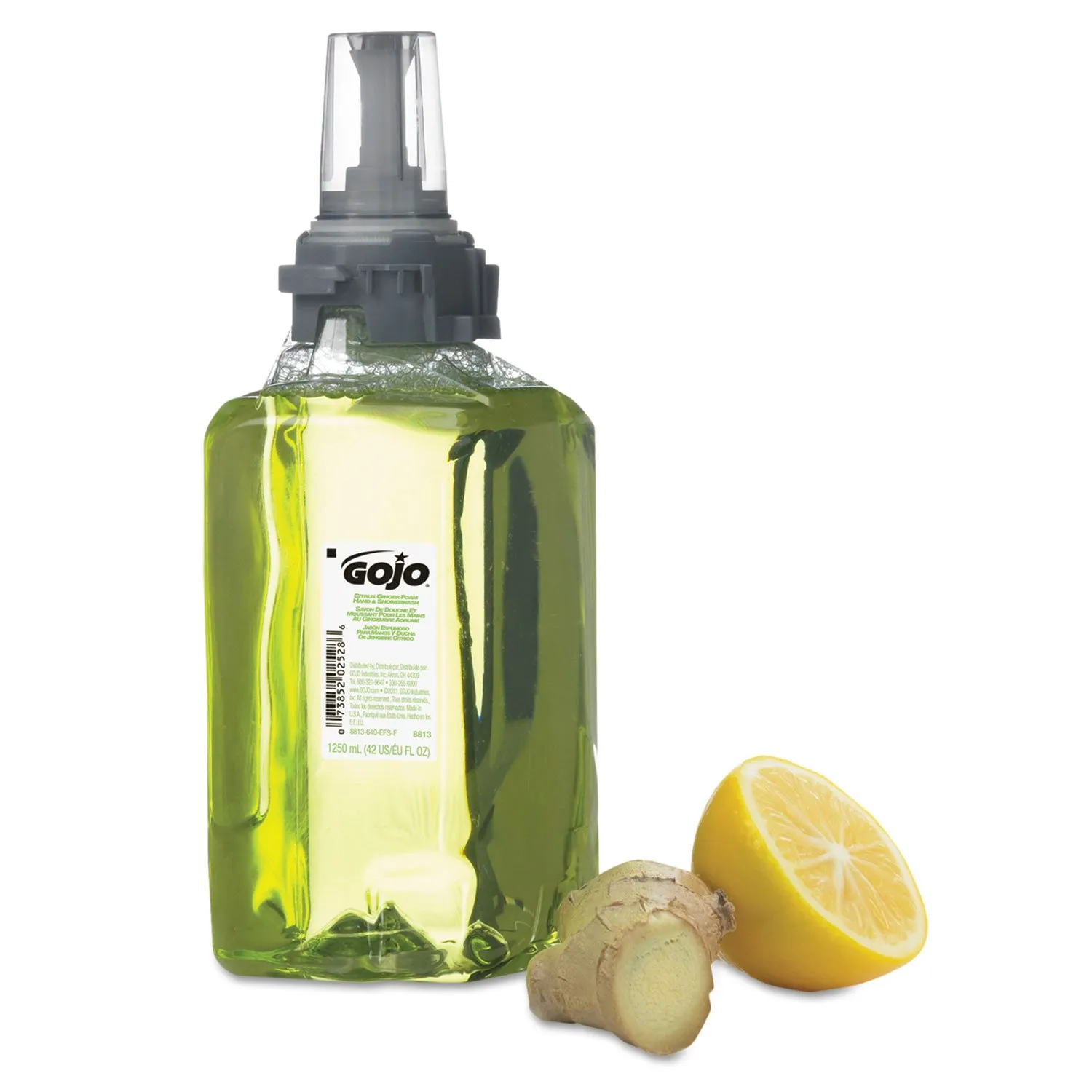GOJO Foam Hand and Showerwash, Citrus and Ginger Fragrance, 1250 mL Foam Wash Refill ADX-12 Push-Style Soap Dispenser (Pack of 3) - 8813-03