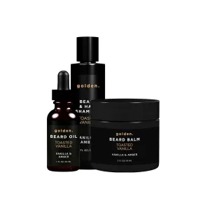 Golden Grooming Co. Everyday Beard Bundle – Complete Beard Care Set | Includes Beard Oil, Balm & Shampoo (Regular, Toasted Vanilla)