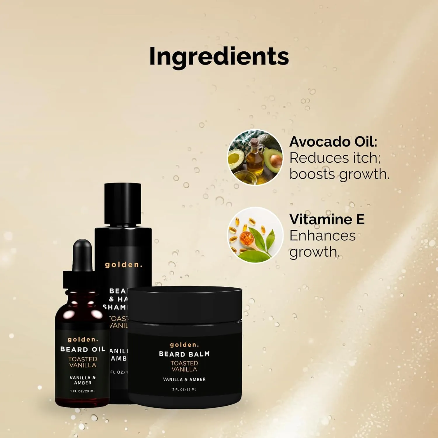 Golden Grooming Co. Everyday Beard Bundle – Complete Beard Care Set | Includes Beard Oil, Balm & Shampoo (Regular, Toasted Vanilla)