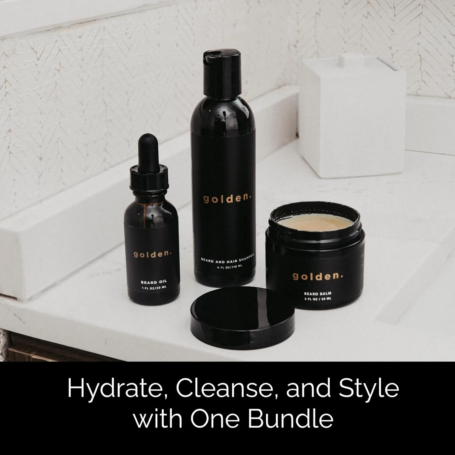 Golden Grooming Co. Everyday Beard Bundle – Complete Beard Care Set | Includes Beard Oil, Balm & Shampoo (Regular, Toasted Vanilla)