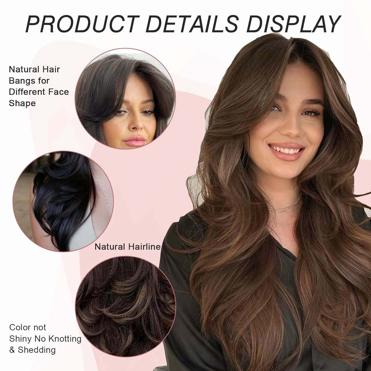 Golden Blonde Long Wavy Highlight Brown Layered Wig with Curtain Bangs for Black Women Synthetic Ombre Ash Brown Layered Wig Long Wavy Blonde Shaggy for Women 24inch (27H613)