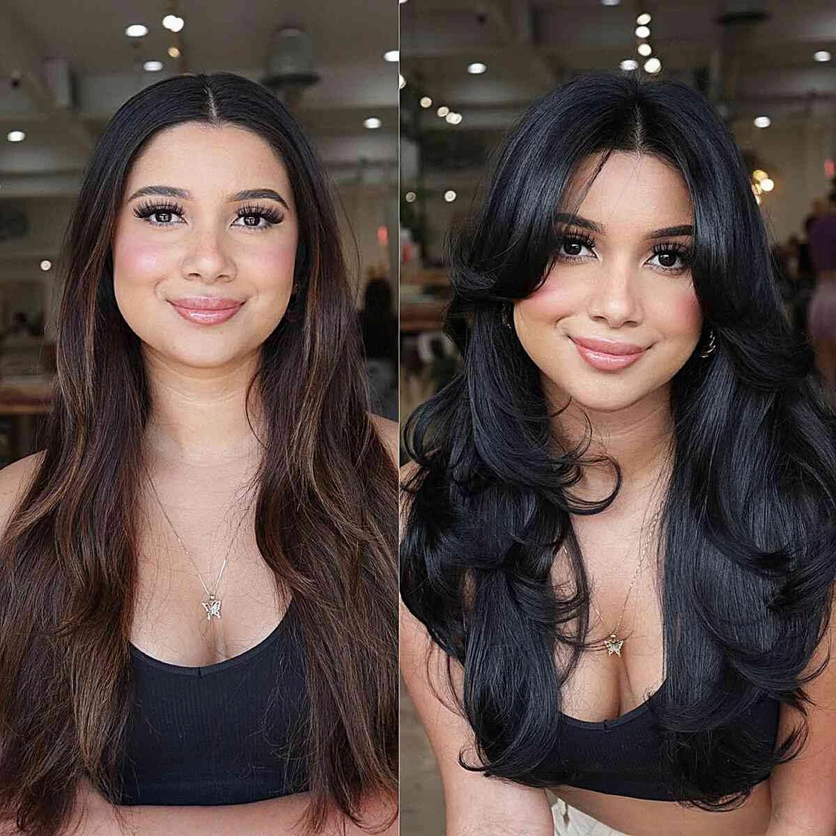 Golden Blonde Long Wavy Highlight Brown Layered Wig with Curtain Bangs for Black Women Synthetic Ombre Ash Brown Layered Wig Long Wavy Blonde Shaggy for Women 24inch (27H613)
