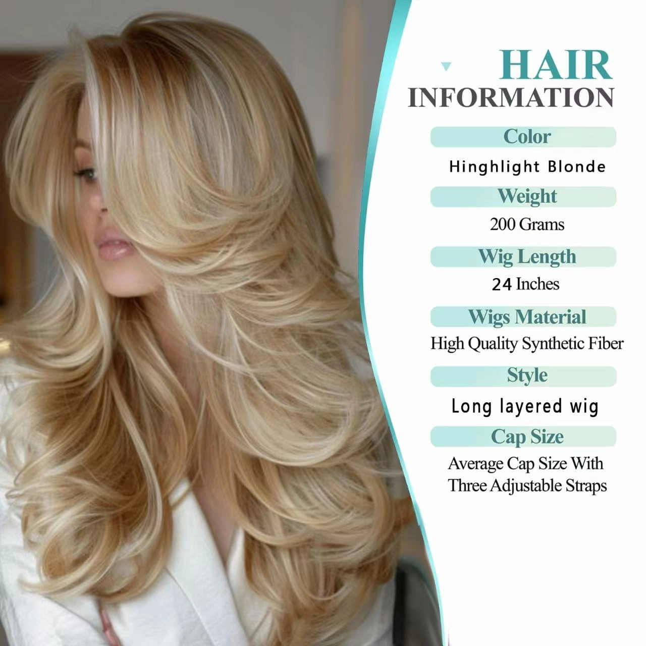 Golden Blonde Long Wavy Highlight Brown Layered Wig with Curtain Bangs for Black Women Synthetic Ombre Ash Brown Layered Wig Long Wavy Blonde Shaggy for Women 24inch (27H613)
