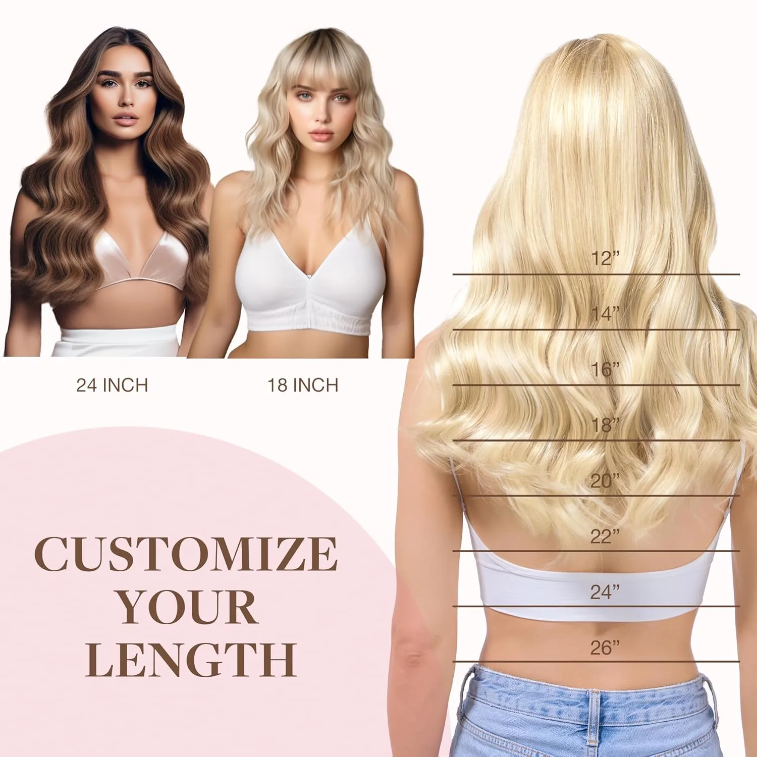 GOO GOO Wire Hair Extensions Human Hair, 16/22 Light Blondewith mix Golden Blonde Highlighted 16inch 95g, Invisible Wire Hair Extensions with Transparent, Seamless Fish Line Hairpiece
