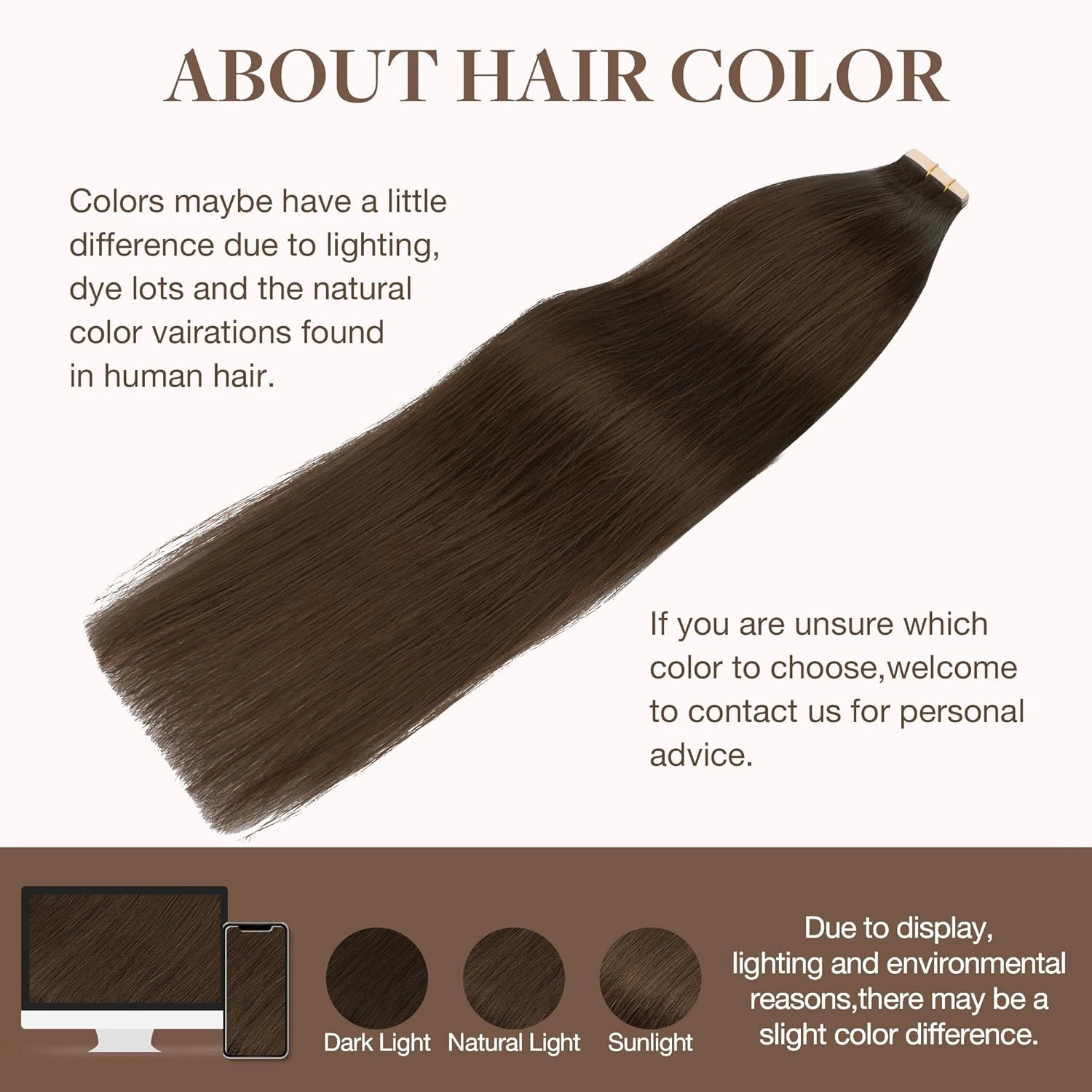 GOO GOO Tape in Hair Extensions Human Hair, 4A Chocolate Brown, 20inch 50g 20pcs, Skin Weft Seamless Invisible, Silky Straight with Thick Ends, Remy Human Hair