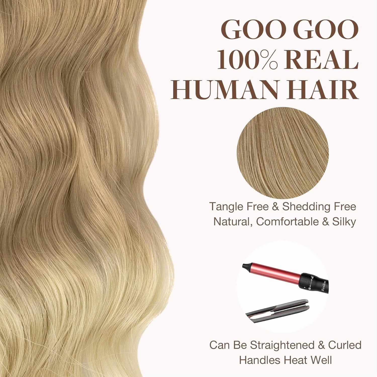 GOO GOO Tape in Hair Extensions Human Hair, O18G/22G(L) Golden Beige Blonde with Ash Highlights, 26inch 60g 20pcs, Skin Weft Seamless Invisible, Silky Straight with Thick Ends, Remy Human Hair