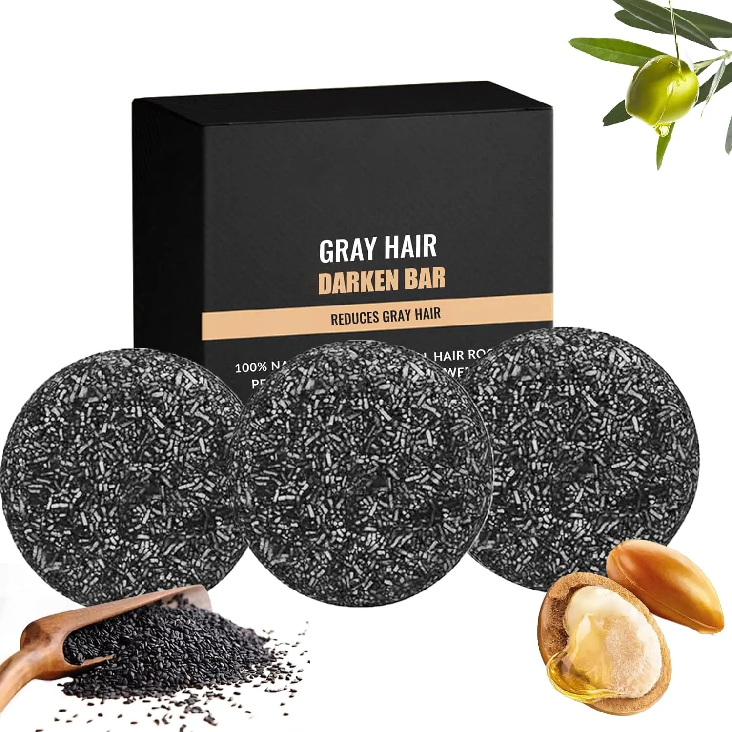 Gray Hair Reverse Bar, Black Soap For Hair Darkening, Herbal Mane Gray Reverse Bar for Men & Women, Deep Scalp Cleansing & Strengthening (3Pcs)