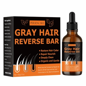 Gray Hair Reverse Bar and Essential Oil 2 in 1 Set, Shampoo and Conditioner Bar for Grey Hair Cover Up, Herbal Usma Grass Fo Ti Bar   Oil For Men & Women, White Hair Darkening Thickening Serum