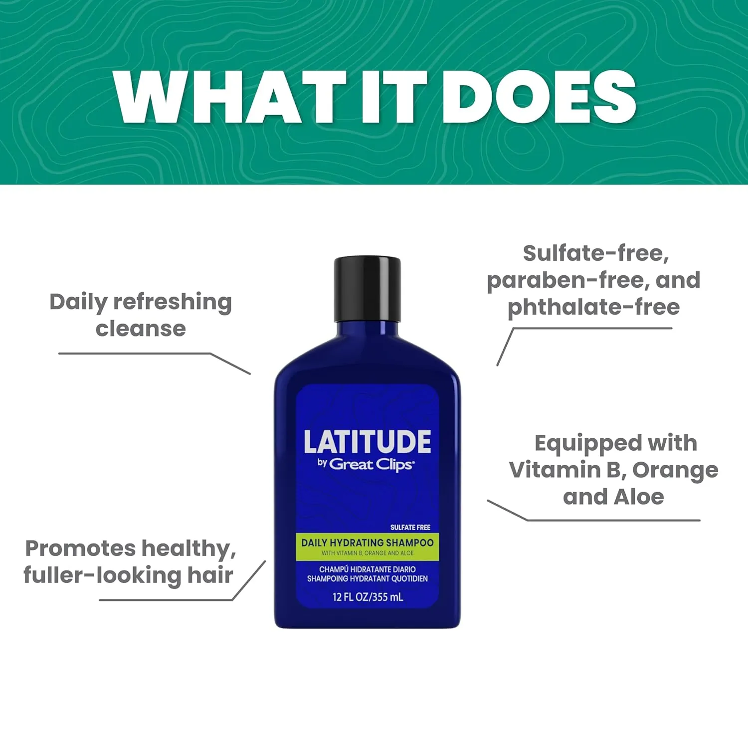 GREAT CLIPS LATITUDE Daily Hydrating Shampoo | Men's Shampoo that Promotes Full   Healthy Hair | For All Hair Types | 12oz