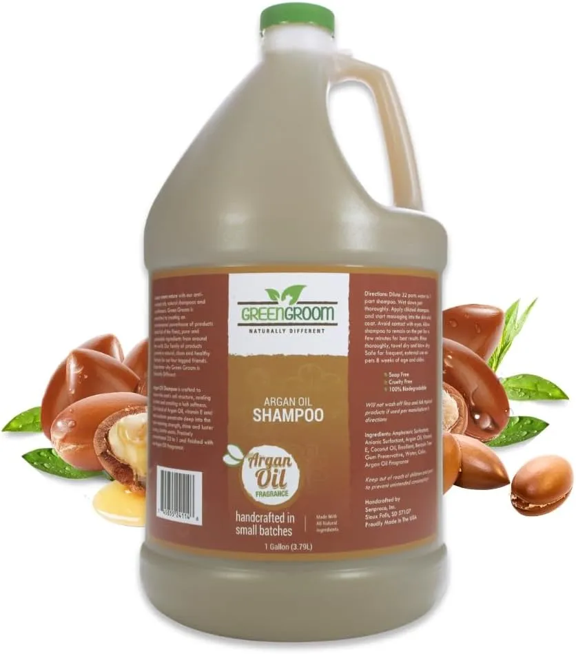 Green Groom Argan Oil Dog Shampoo, 1 Gallon - Vitamin E and Antioxidant Rich, Restores Shine, Moisturizing, Natural Ingredients, Helps Relieve Dry Itchy Skin, Adds Moisture to The Coat