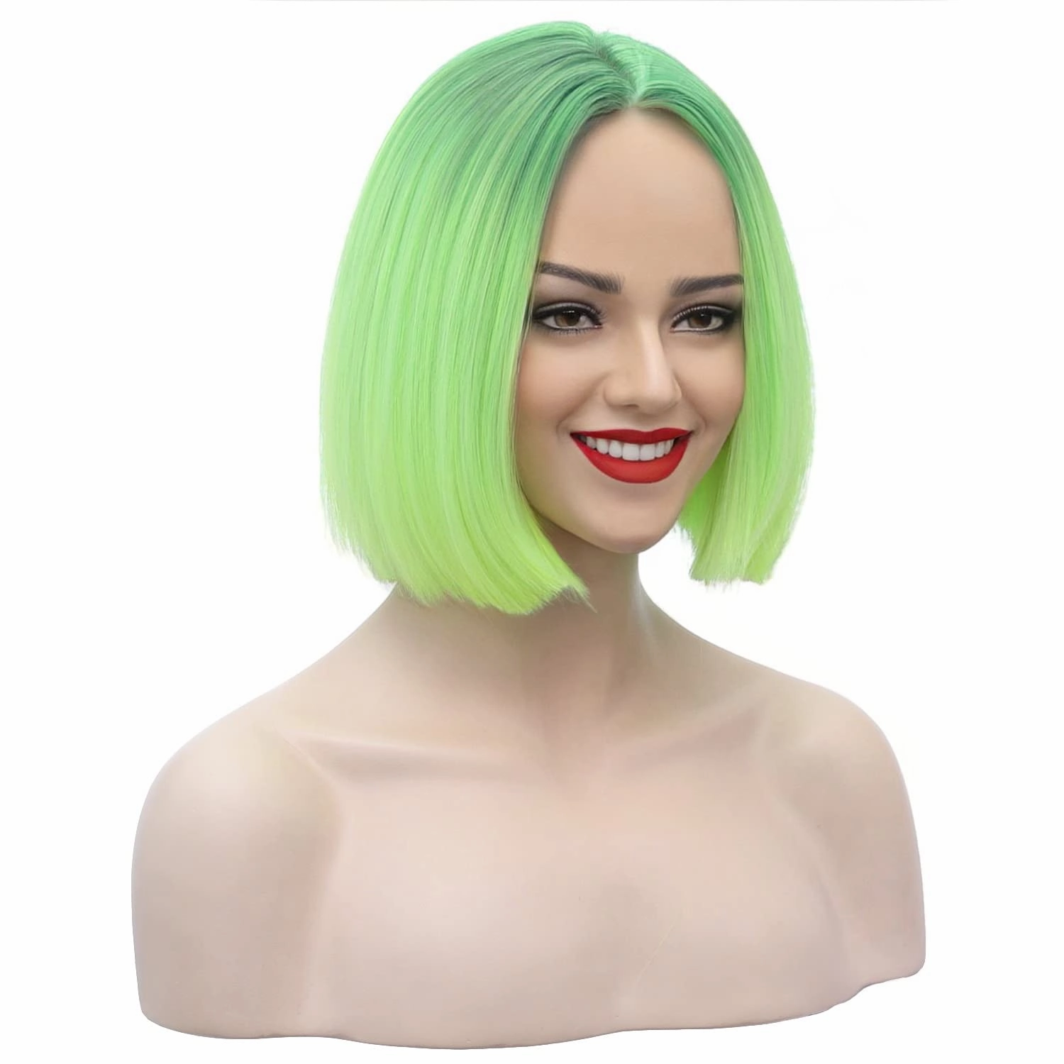 Green Ombre Bob Wig Short Straight Hair Wigs for Women Girls Synthetic Heat Resistant Halloween Costume Party Wig with Wig Cap