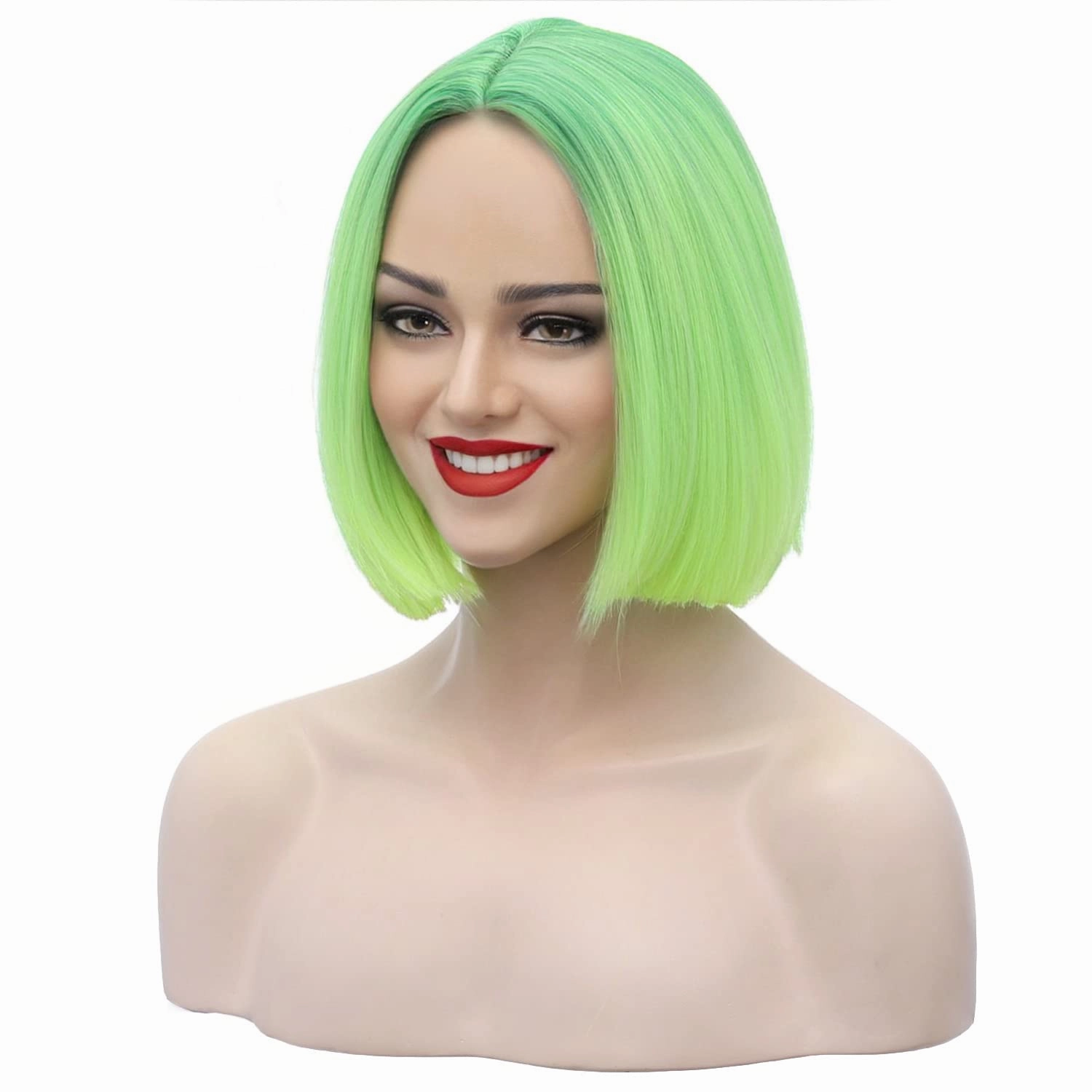 Green Ombre Bob Wig Short Straight Hair Wigs for Women Girls Synthetic Heat Resistant Halloween Costume Party Wig with Wig Cap