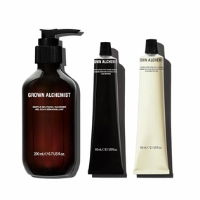 Grown Alchemist Complete Men's Collection Bundle. Hydra-Restore Day Cream (65ml)  Restorative Hand Cream (65ml)   Gentle Gel Cleanser (200ml)