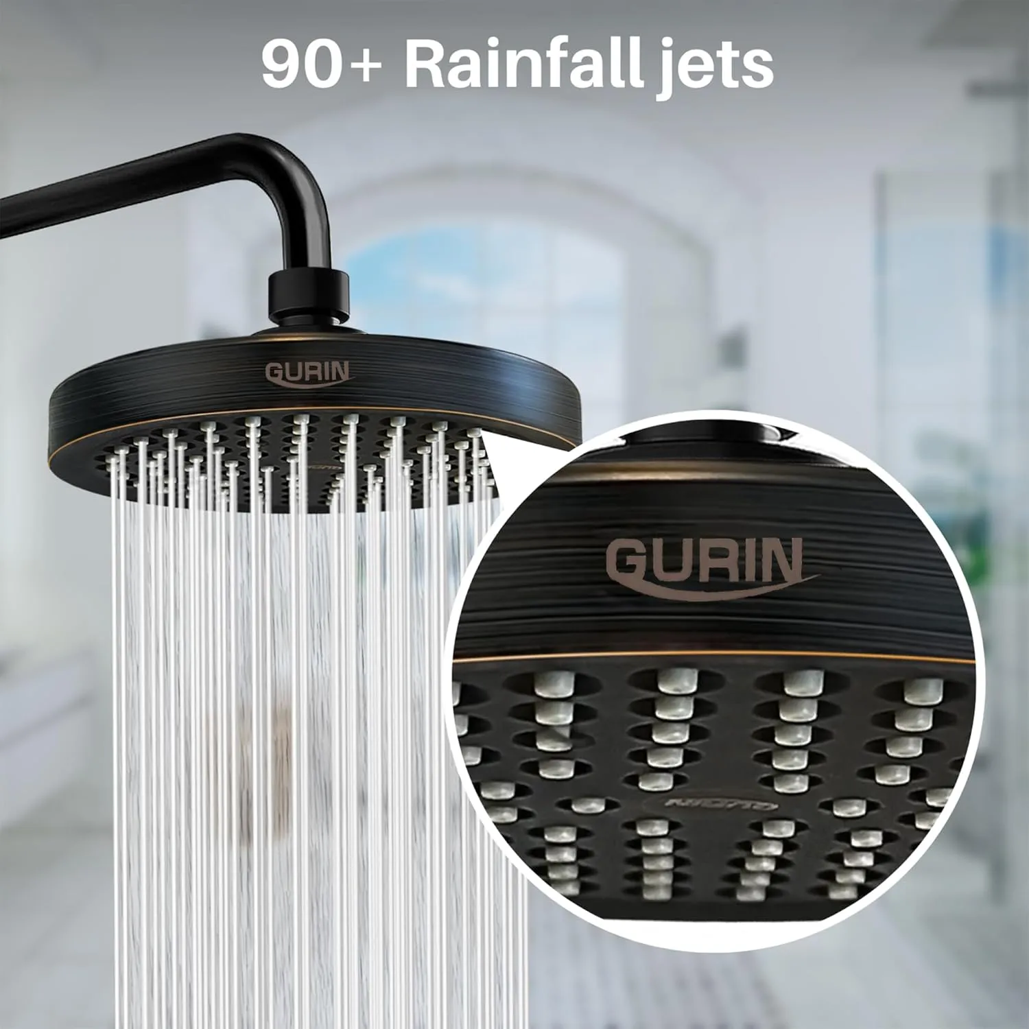 GURIN Shower Head High Pressure Rain, Luxury Bathroom Showerhead with Adjustable Angles, Anti-Clogging Silicone Nozzles - Oil Rubbed Bronze, 6 Inch Round