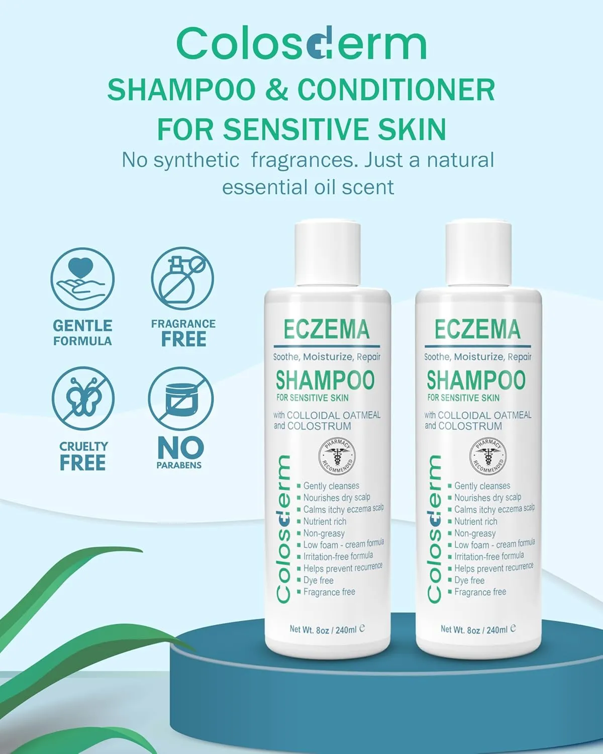 Hair Anti Dandruff Shampoo for Sensitive Skin - 2-Pack Scalp Cleanser for Buildup with Colostrum & Colloidal Oatmeal - Itchy, Irritated & Dry Scalp Shampoo for Women & Men, 8 fl. oz./each