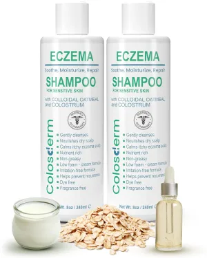 Hair Anti Dandruff Shampoo for Sensitive Skin - 2-Pack Scalp Cleanser for Buildup with Colostrum & Colloidal Oatmeal - Itchy, Irritated & Dry Scalp Shampoo for Women & Men, 8 fl. oz./each