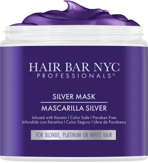 Hair Bar NYC Silver Mask, 16.9oz / 500ml - Triple Power Toning Purple Hair Mask for Blonde, Silver & Platinum Hair - Infused with Keratin & Biotin