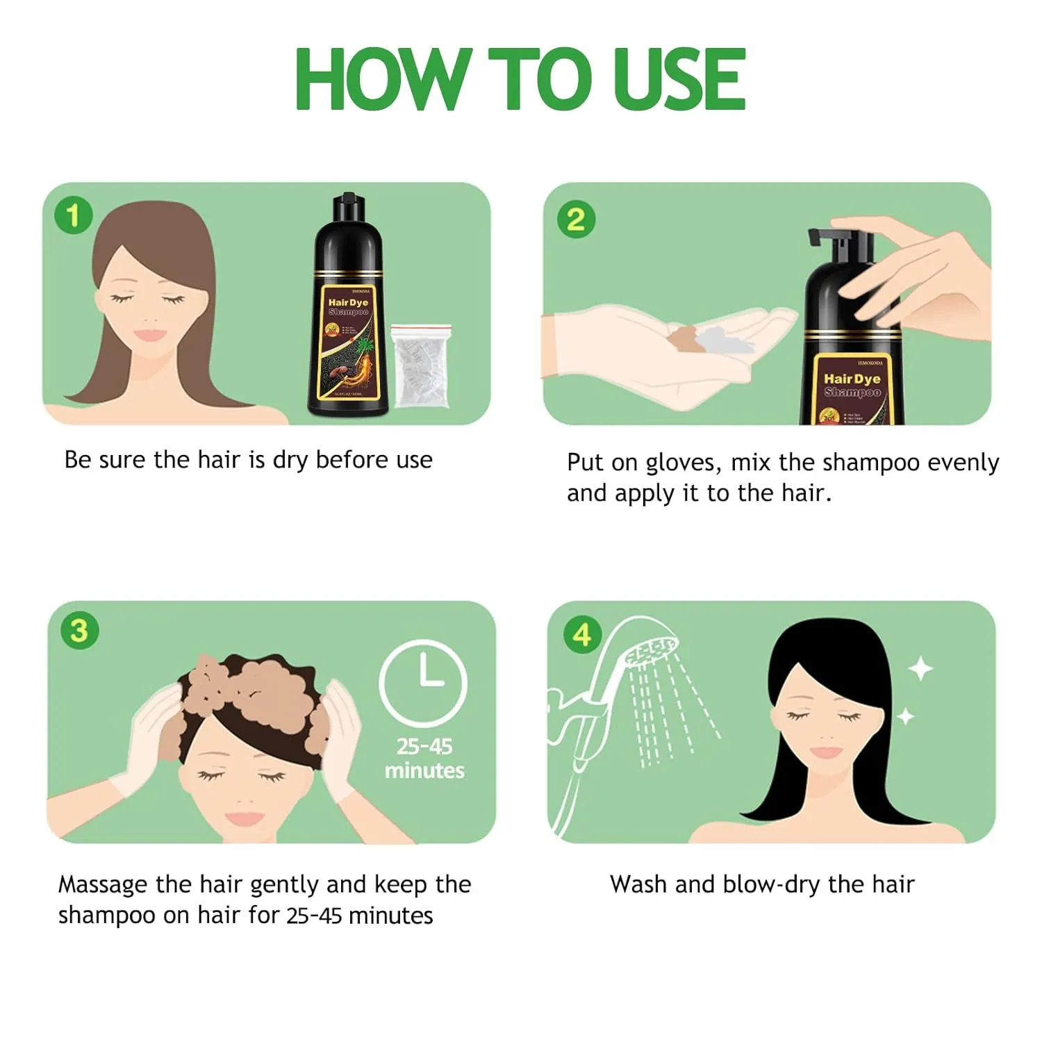 Hair Dye Shampoo 3 in 1, Black Hair Dye 16.9 FL Oz, Hair Shampoo, Semi-Permanent Hair Color Shampoo, Lasts 30 Days (Black)
