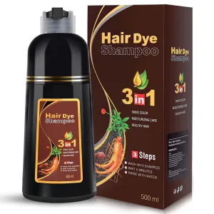 Hair Dye Shampoo 3 in 1 for Gray Hair, Herbal Ingredients Shampoo Dark Burgundy Hair Dye for Women Men, Grey Coverage Shampoo 500ml