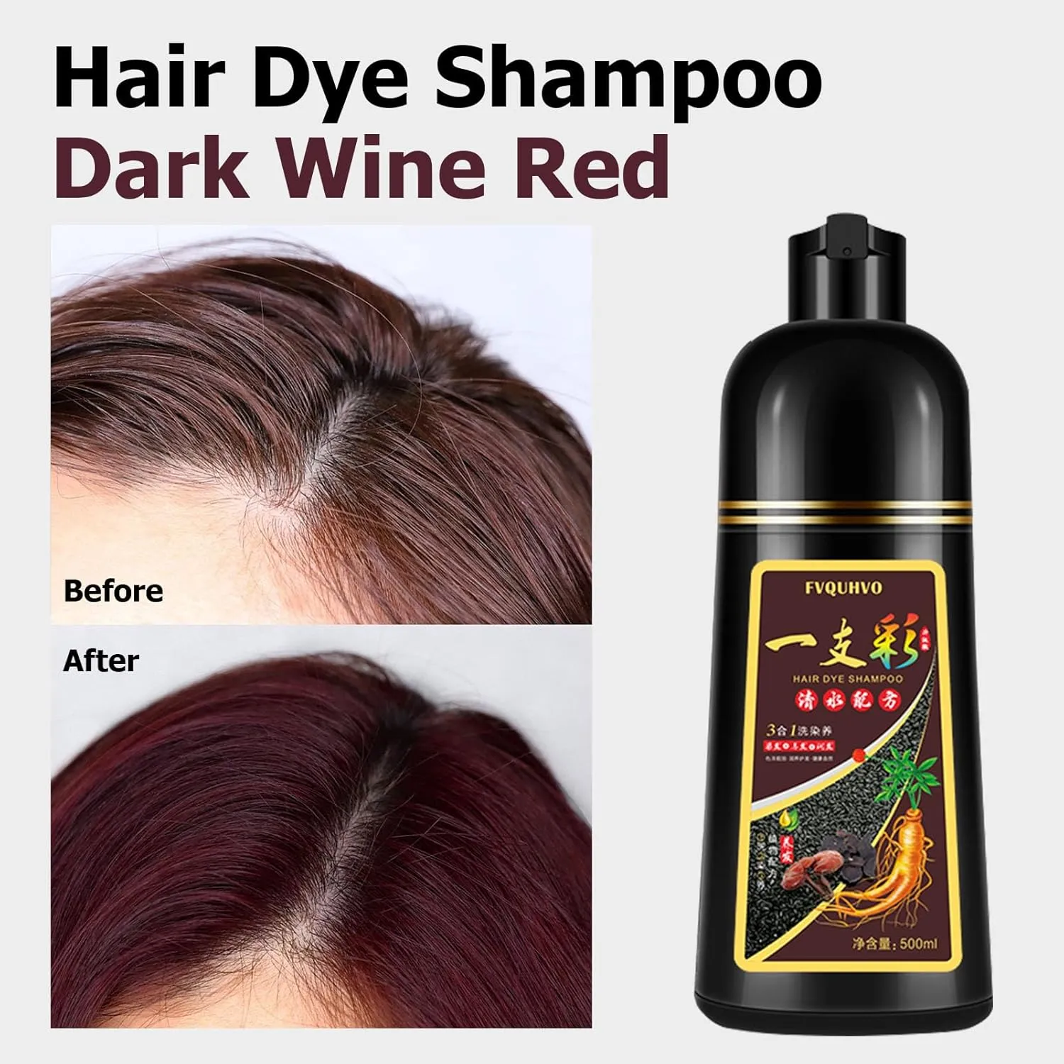 Hair Dye Shampoo 3 in 1, Hair Color Shampoo, Semi-Permanent Hair Color, Drak Wine Red Hair Dye, Safe & Professional Hair Dye Shampoo, Easy To Use, For Salon & Home 16.9 FL OZ (Drak Wine Red)