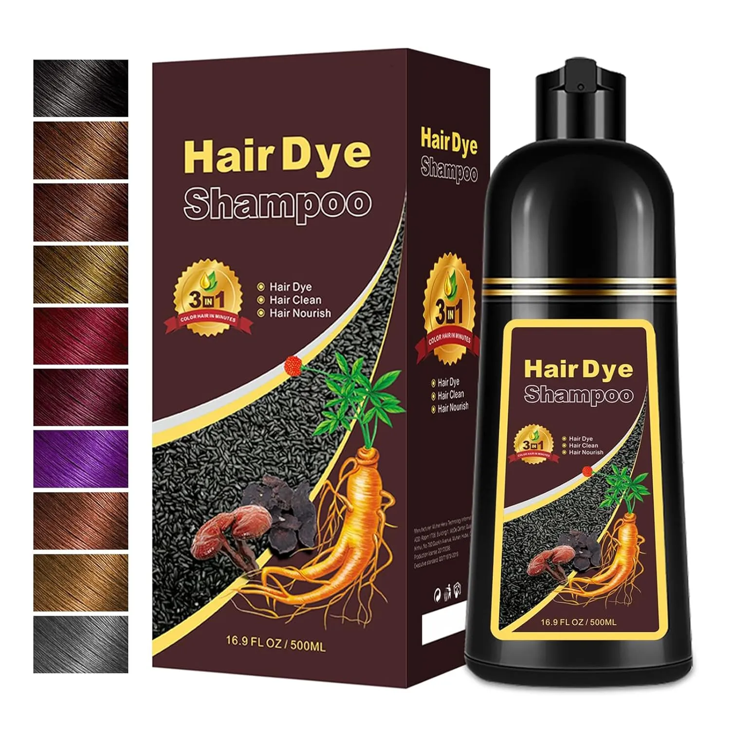 Hair Dye Shampoo 3 in 1, Long-Lasting Hair Color Shampoo with Herbal Ingredients, Instant Magic Hair Dye, Easy Application Shampoo Para Canas for Women Men 16.9 Fl Oz (Chestnut Brown)