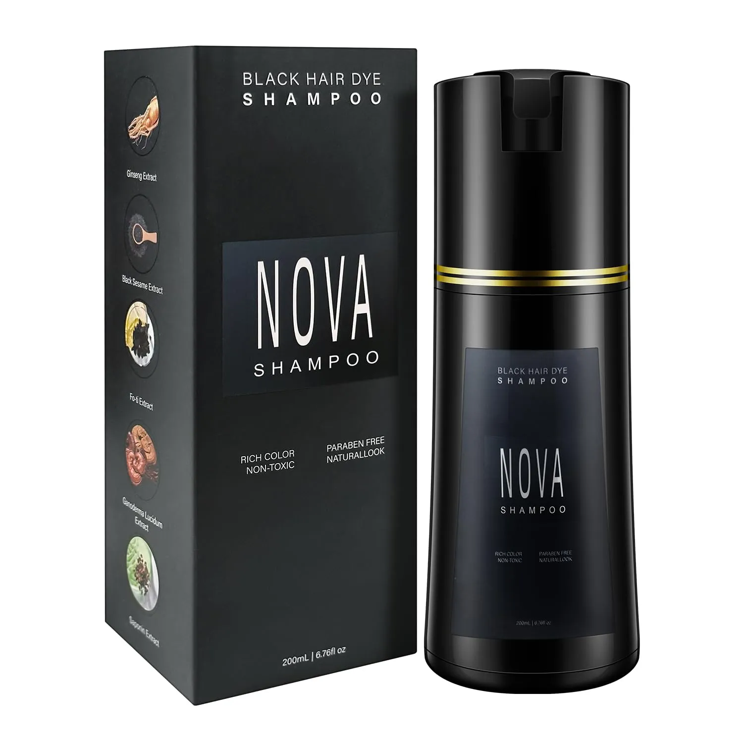 Hair Dye Shampoo & Champu Para Canas - Natural 3-in-1 Instant Gray Coverage for Men & Women (Black)