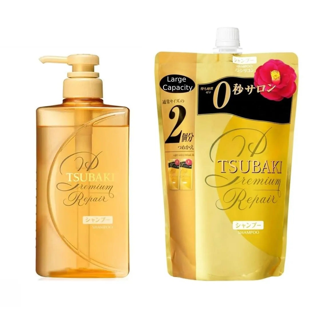 Hair Professional Repair Tsubaki Shampoo and Refill Set, 490ml Bottle   660ml Refill Pack – with Camellia Oil For Dry, Damaged Hair