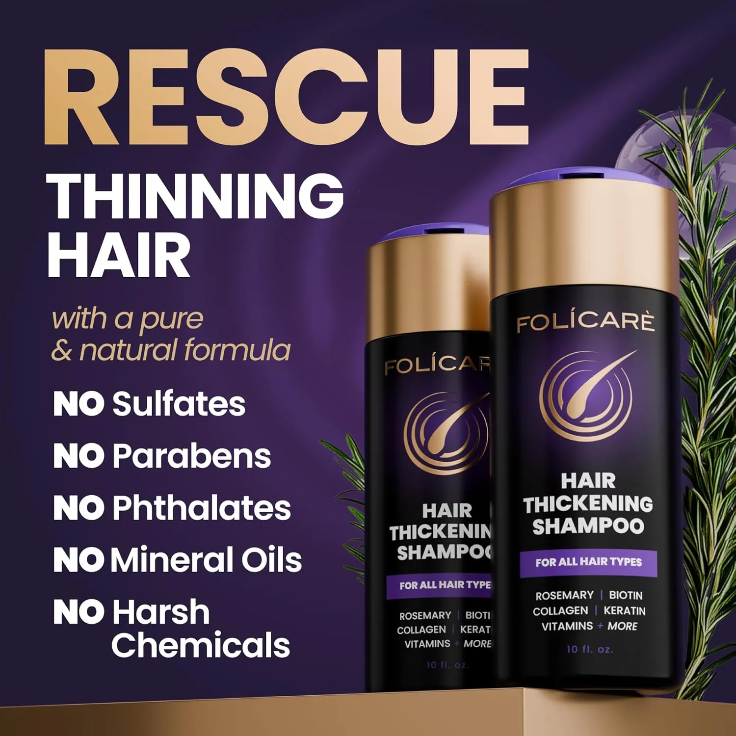 Hair Thickening Shampoo For Women & Men, Biotin Shampoo For Men & Women's Thinning Damaged & Curly Hair, Sulfate & Paraben Free