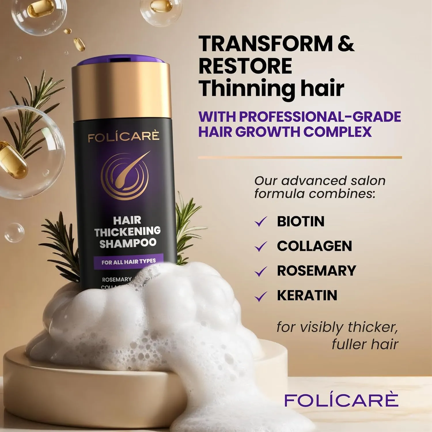 Hair Thickening Shampoo For Women & Men, Biotin Shampoo For Men & Women's Thinning Damaged & Curly Hair, Sulfate & Paraben Free
