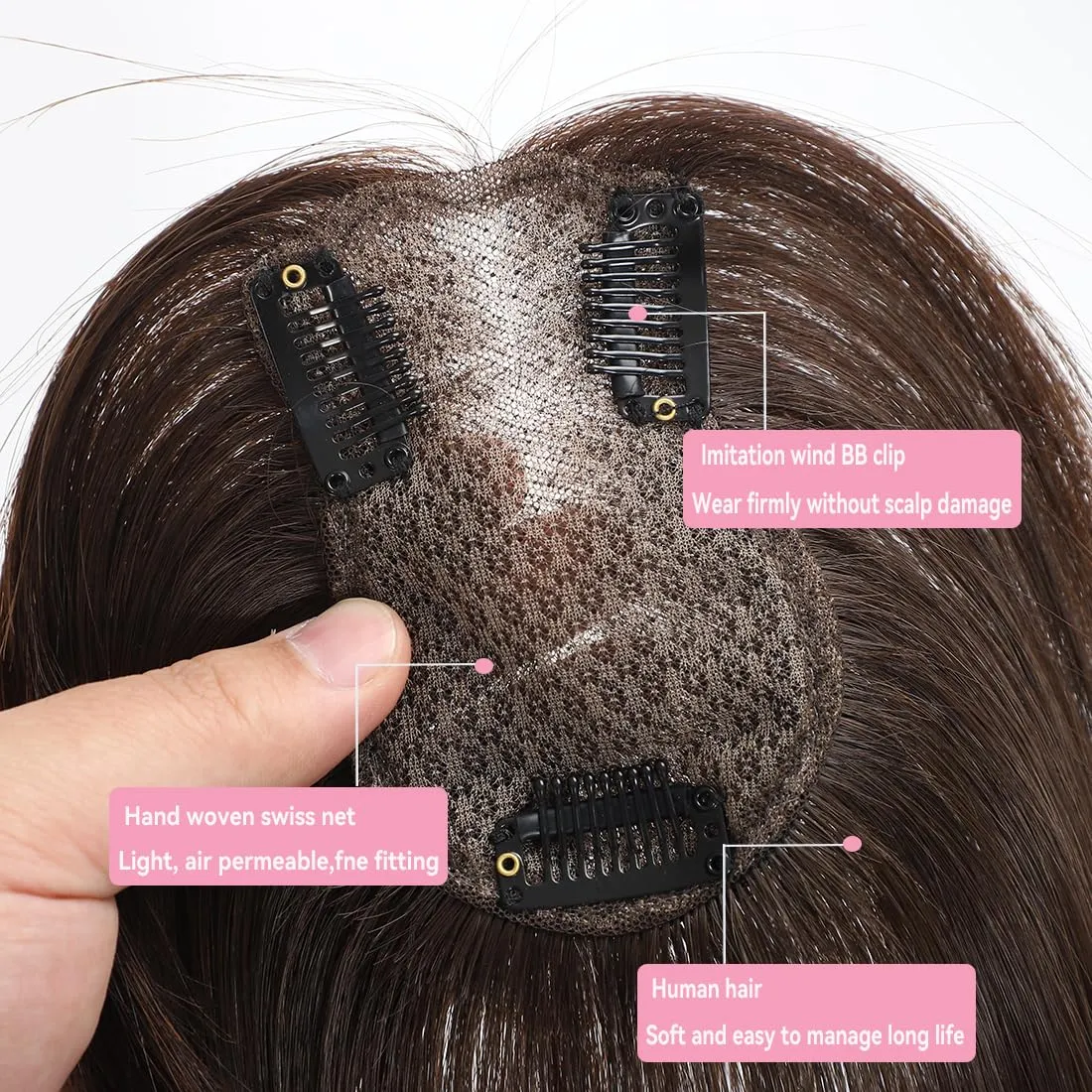 Hair Toppers for Women Real, 360° 3D No Bangs Top Extensions, Covers Sparse Topper for Adds Volume, Thin Hair Daily Use (Dark Brown, 10Inch)