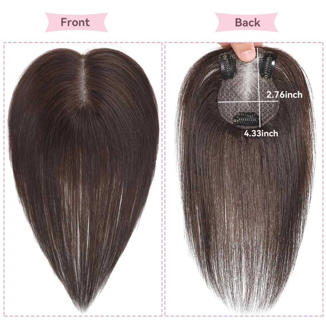 Hair Toppers for Women Real, 360° 3D No Bangs Top Extensions, Covers Sparse Topper for Adds Volume, Thin Hair Daily Use (Dark Brown, 10Inch)