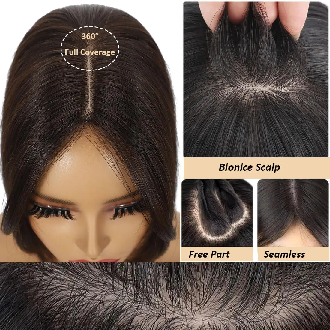 Hair Toppers for Women Real Human Hair,360°3D Clips in No Bangs Human Hair Topper 7 * 11 Realistic Bionic Scalp Toppers for Women With Thinning Hair (12inch #Medium Brown)