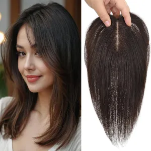 Hair Toppers for Women Real Human Hair,360°3D Clips in No Bangs Human Hair Topper 7 * 11 Realistic Bionic Scalp Toppers for Women With Thinning Hair (12inch #Medium Brown)