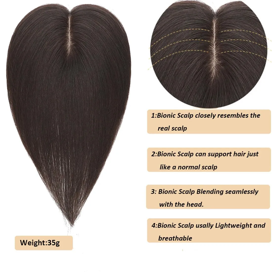 Hair Toppers for Women Real Human Hair,360°3D Clips in No Bangs Human Hair Topper 7 * 11 Realistic Bionic Scalp Toppers for Women With Thinning Hair (12inch #Medium Brown)