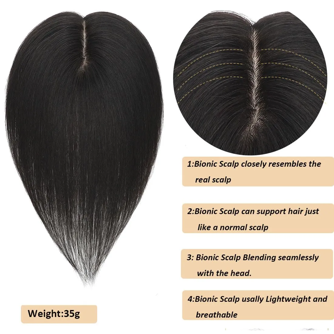 Hair Toppers for Women Real Human Hair,360°3D Clips in No Bangs Human Hair Topper,7 * 11 Realistic Bionic Scalp Hair Toppers for Women With Thinning Hair (12inch #Black Brown