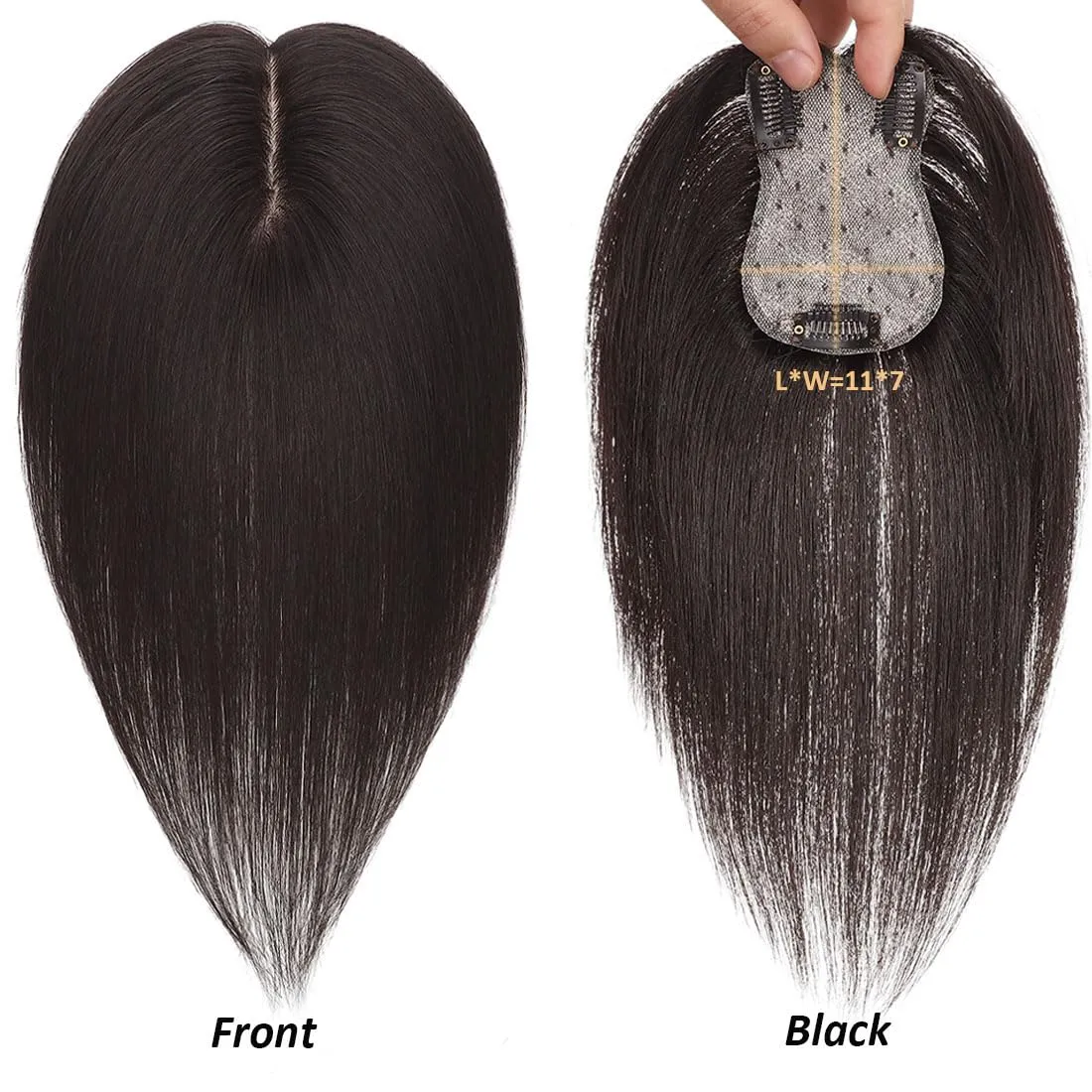Hair Toppers for Women Real Human Hair,360°3D Clips in No Bangs Human Hair Topper,7 * 11 Realistic Bionic Scalp Hair Toppers for Women With Thinning Hair (12inch #Black Brown