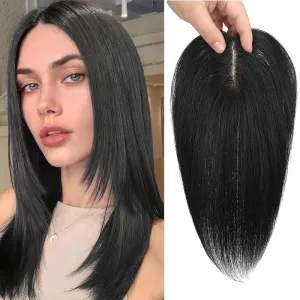 Hair Toppers for Women Real Human Hair,360°3D Clips in No Bangs Human Hair Topper,7 * 11 Realistic Bionic Scalp Hair Toppers for Women With Thinning Hair (12inch #Black