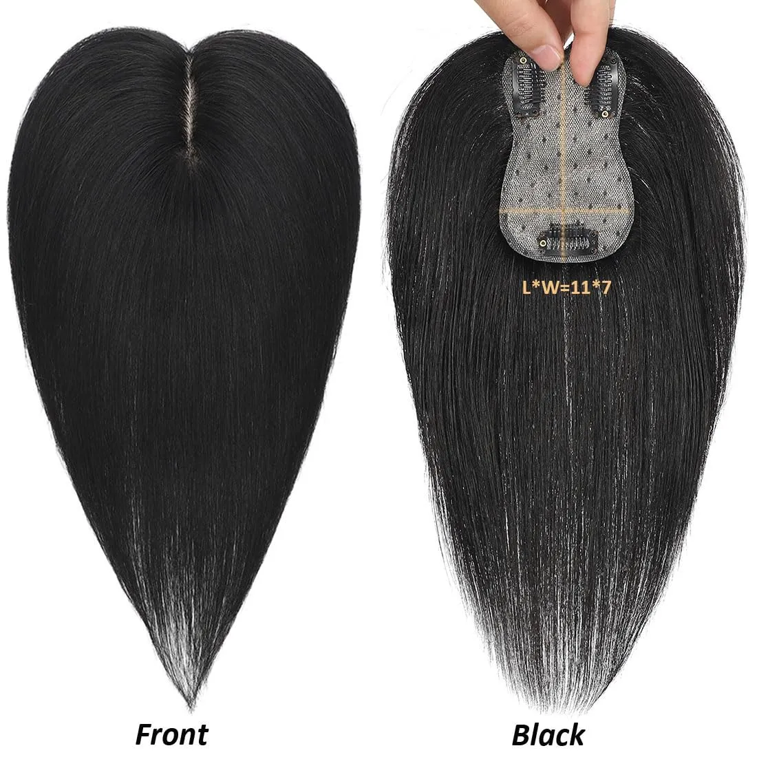 Hair Toppers for Women Real Human Hair,360°3D Clips in No Bangs Human Hair Topper,7 * 11 Realistic Bionic Scalp Hair Toppers for Women With Thinning Hair (12inch #Black