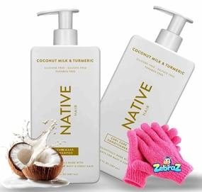 Hair & Body Care Kit – Coconut Milk & Turmeric Shampoo   Conditioner   1 Pair Exfoliating Gloves (Random Color) – Sulfate-Free, Deep Moisture Set
