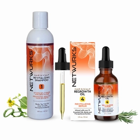 Hair & Scalp Regrowth Bundle, Restores Scalp Health & Promotes Hair Growth, Shampoo 8oz & Regrowth Oil 2oz with Biotin, Netwurks