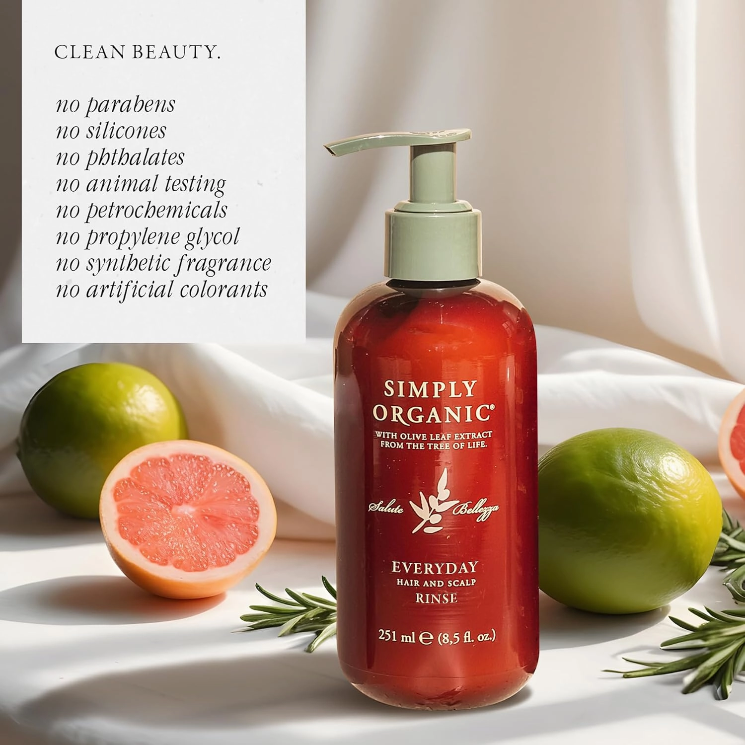Hair & Scalp Rinse Daily Conditioner, Made in Italy, All Natural Cruelty Free Hair Care for Women & Men, Organic Olive Oil, Jojoba Oil, Spruce Tree Extract, 251ml/8.5floz, EVERYDAY