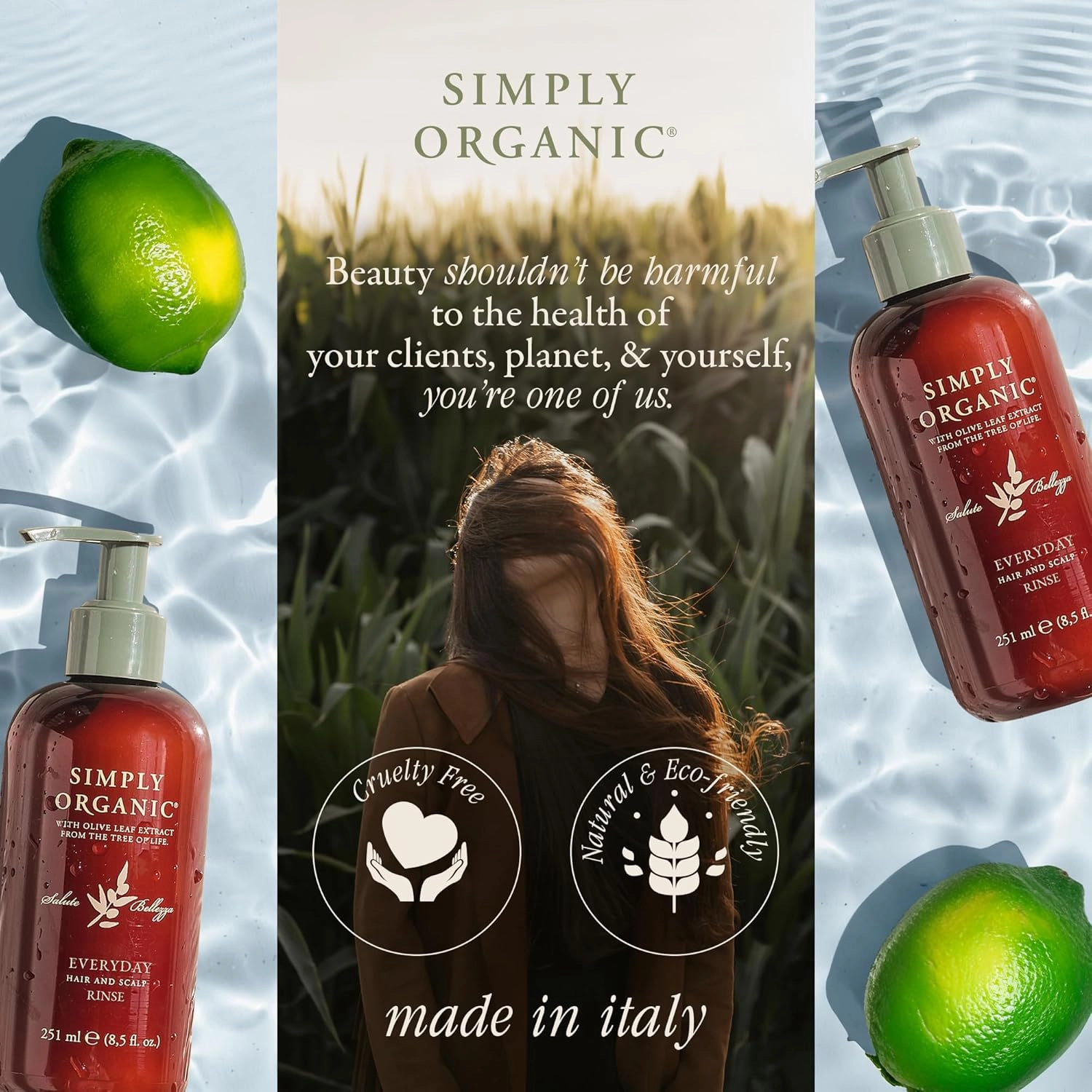 Hair & Scalp Rinse Daily Conditioner, Made in Italy, All Natural Cruelty Free Hair Care for Women & Men, Organic Olive Oil, Jojoba Oil, Spruce Tree Extract, 251ml/8.5floz, EVERYDAY