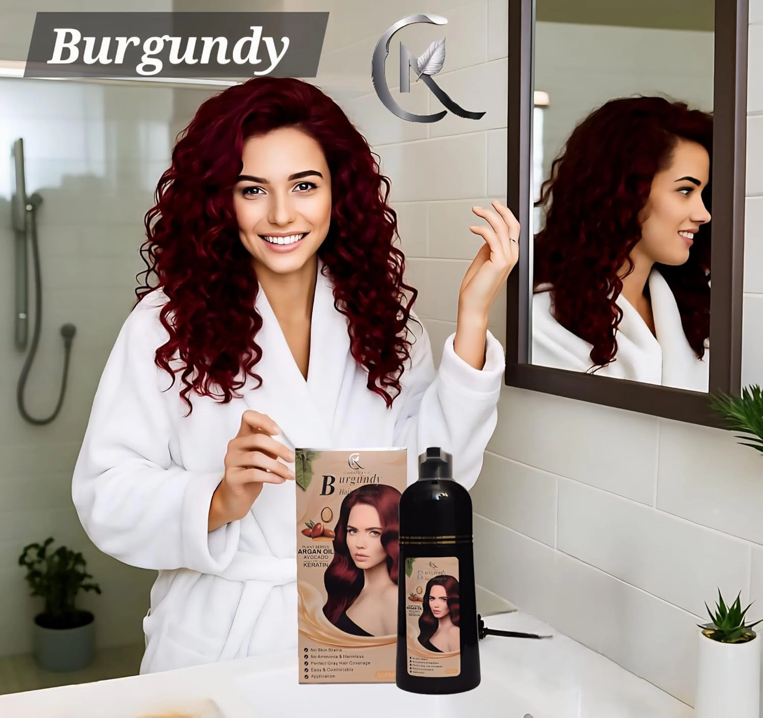 Hair Color Shampoo (Burgundy) – Argan Oil, Avocado & Keratin | No Ammonia | Perfect Grey Coverage | Hair Moisturizing & Nourishment | Easy At-Home Application