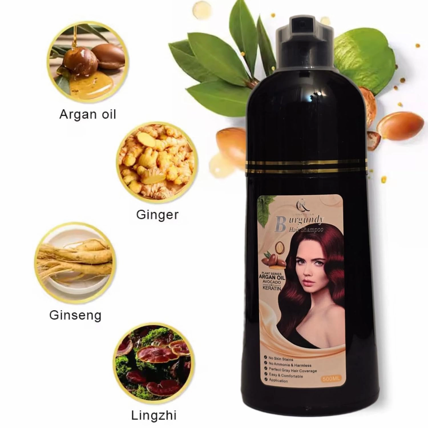 Hair Color Shampoo (Burgundy) – Argan Oil, Avocado & Keratin | No Ammonia | Perfect Grey Coverage | Hair Moisturizing & Nourishment | Easy At-Home Application