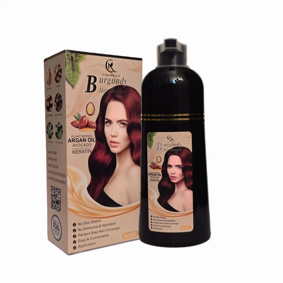 Hair Color Shampoo (Burgundy) – Argan Oil, Avocado & Keratin | No Ammonia | Perfect Grey Coverage | Hair Moisturizing & Nourishment | Easy At-Home Application