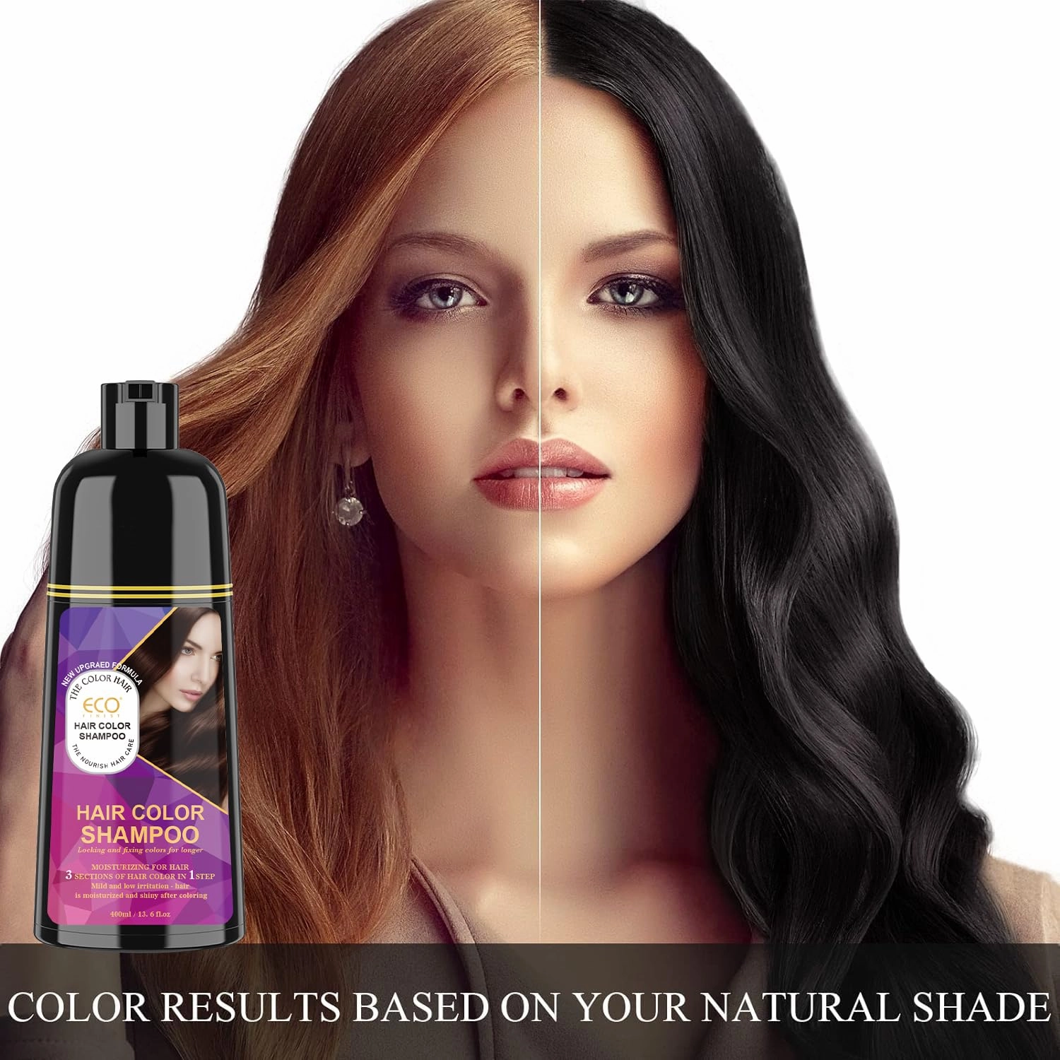 Hair Color Shampoo for Grey Hair Upgraded Formula Herbal Hair Dye Shampoo for Women & Men Moistueizing and Nourish Hair Care Mild and Low Irritation 400ML (BLACK)